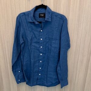 Drake's - Bright Navy Linen Spread Collar - Size S